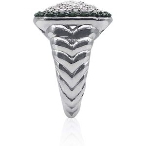 Anillo de compromiso para mujer con halo ancho de diamantes blancos y verdes, plata de ley, color G H, claridad P2, corte redondo. - Product Image 3