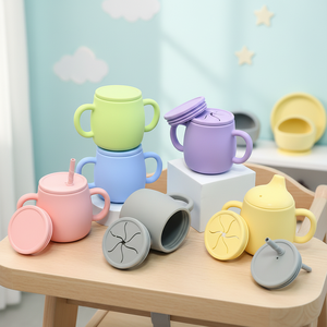 Biberon d'apprentissage pour bébé en silicone souple, sans BPA, anti-fuite, avec poignée anti-chute et paille, pour eau et collations - Product Image 3