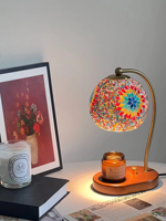 Lampe de bureau en verre de style marocain en gros avec interrupteur à minuterie réglable, élégante lampe chauffante à bougie avec alimentation en bois