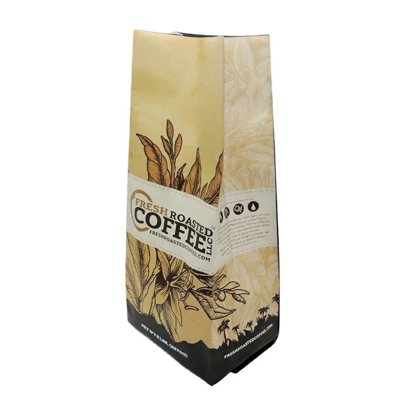 Válvula Biodegradable de grado alimenticio, Papel Kraft personalizado, bolsas de plástico con cremallera para café, embalaje de café
