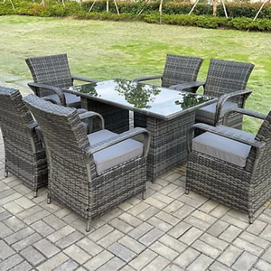 MORE DESIGN Mejor calidad Muebles para el hogar Impermeable Cena Patio Ratán Mimbre Metal Madera Jardín Comedor Mesa al aire libre - Product Image 1