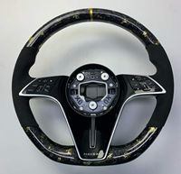 Volant de voiture sport à fond plat personnalisé pour Maybach Classe S, garniture en fibre de carbone forgée avec paillettes dorées et revêtement en Alcantara suédé