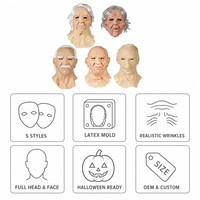 Masque de vieil homme en latex et silicone, 5 styles, masque facial réaliste avec rides, costume d'Halloween, masque intégral pour adultes