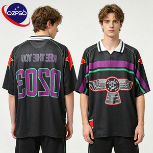 QZFSO Custom V-neck Sublimated Pattern T Shirt Streetwear Blokecore Athletic Ribbed Collar Football Soccer Polo Jersey for Men - Product Image 1