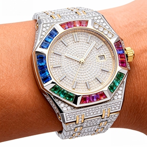 Hiphop Rapper fabbricazione fatto a mano rodio 10k 14k oro rosa placcato in acciaio inox orologi busto giù Moissanite orologio per uomo - Product Image 2