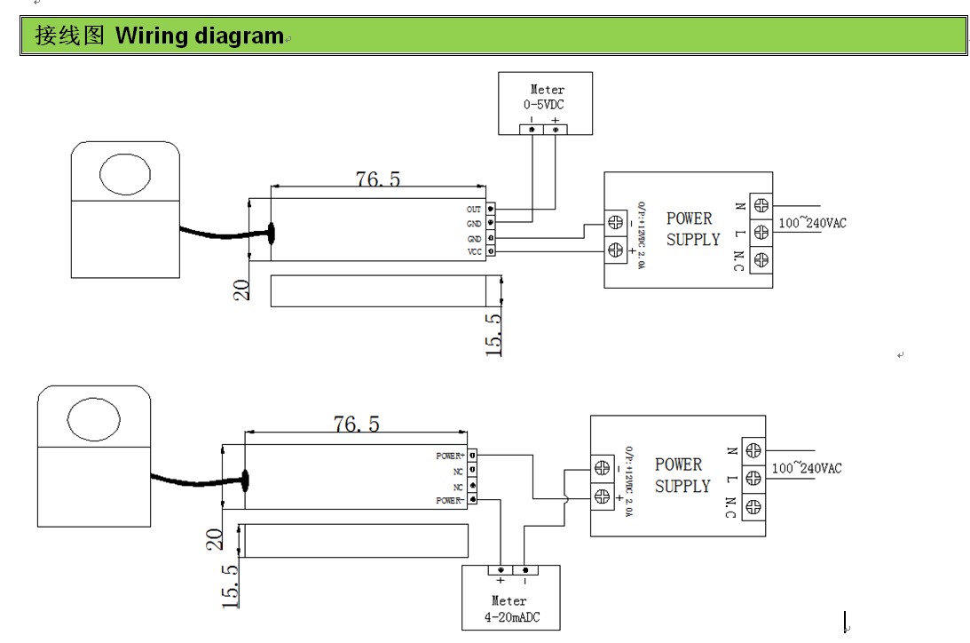 AC 50A with DC 4-20mA split core DC output current sensor
