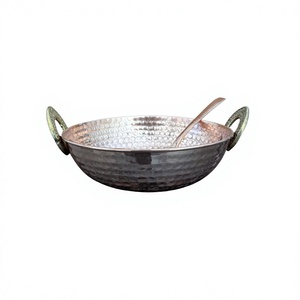 Minimalist Antique Copper Hammered Kadahi With Brass Handle For Home Kitchen Cookware <b>Pot</b> Stovetop <b>Cooking</b> Kadahi - Product Image 1