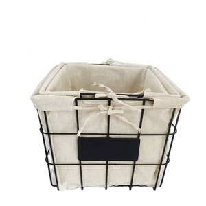 XH-Juego de 3 cesta de almacenamiento de alambre negro, delineador de color natural y <span class=keywords><strong>pizarra</strong></span> de hierro para almacenamiento doméstico - Product Image 1