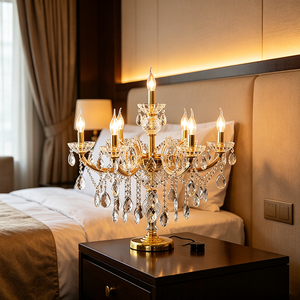 Lampe de table LED en cristal de luxe moderne, lustre en métal doré français avec pendentifs en cristal pour salon, villa, chambre à coucher - Product Image 5
