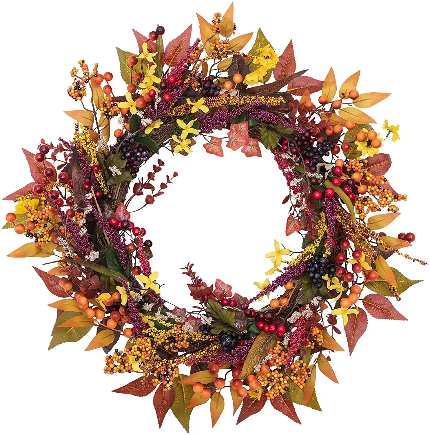 Wreath coroa para porta de outono de 24 polegadas, folha de outono, floral, wreath para porta da frente, decorações de ação de graças, halloween, outono