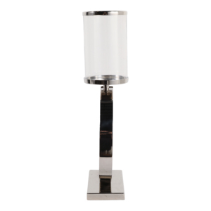 Portacandele Decorativo in Vetro con Anello in Metallo, Elegante Supporto per Candele a Colonna da Tavolo - Product Image 4