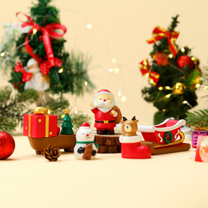 Christmas Resin Figurines Set Santa Snowman Reindeer Cartoon Dolls Desktop Decoration Living Room Holiday Ornament - Product Image 1