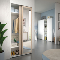 Armoire en bois moderne multifonctionnelle avec portes coulissantes, miroir et étagères pour hôtel, maison, chambre, salon, villa, rangement