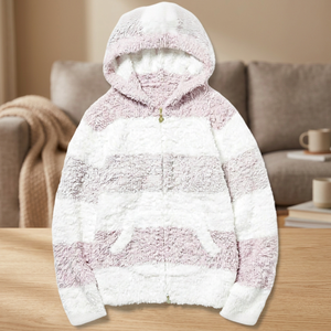 Women <b>Sherpa</b> Hoodie Striped Fleece Sweatshirt Zip Up Pullover Hooded <b>Jacket</b> Casual Winter Outerwear - Product Image 4