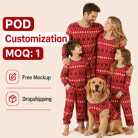 Pyjama de Noël personnalisé rouge flocon de neige nordique, ensemble assorti pour la famille, vêtements de nuit en polyester pour hommes, femmes et enfants, livraison directe POD MOQ 1PC
