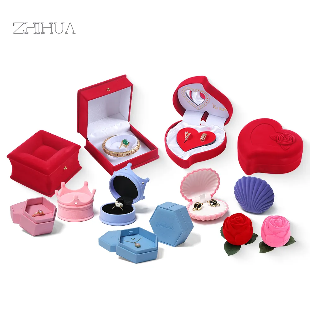 Cute Mini Jewelry Box Customized Logo Red Flocking Gift Packaging Lovely Earrings Ring Case