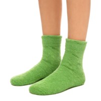 Chaussettes en laine d'agneau unies vert vif pour femmes, super douces, épaisses, chaudes et confortables, idéales pour l'intérieur, le sommeil et l'hiver