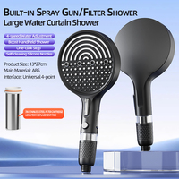 Grande Pomme de Douche Ronde à 4 Modes de Jet avec Pistolet de Pulvérisation, Arrêt à Touche Unique, Filtre Intégré, Pression Améliorée, Raccord Universel G1/2