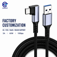 LUNG KAY Memproduksi Kabel USB 3.2 10Gbps Sudut Kanan USB a ke C Berjalin Profesional untuk VR AR FPV Switch Custom OEM ODM