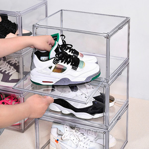 PW Wholesale Transparent Plastic Sneaker Stackable Shoe Storage Boxes Drop Front Acrylic Drawer Type Magnetic Clear Shoe Box