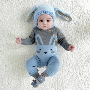 100% органический хлопок, свитер с кроликом для маленьких мальчиков или девочек, Вязаный комбинезон, теплый свитшот с кроликом для младенцев, комбинезон