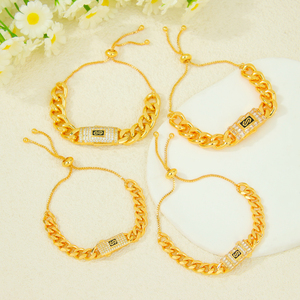 Italian Luxury Zirconia Hip Hop Drawstring <b>Bracelet</b> 21k Gold Plated Punk <b>Adjustable</b> <b>Bracelets</b> for Women Event Party - Product Image 2