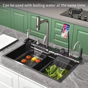 Évier <span class=keywords><strong>de</strong></span> <span class=keywords><strong>cuisine</strong></span> intelligent en acier inoxydable nano, fait main, avec cascade et affichage numérique - Product Image 6