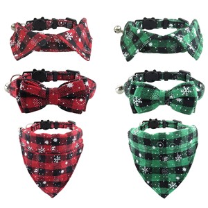 Bandanas pour chien en coton à carreaux rayés rouge et vert, accessoires réglables pour animaux de compagnie, pour toutes les saisons, style simple - Product Image 6
