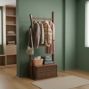 Modern Solid Wood <b>Coat</b> Rack <b>with</b> <b>Hooks</b> and <b>Shelves</b> Freestanding Multifunctional Storage for Bedroom Living Room Furniture - Product Image 4