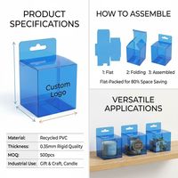 Boîte en plastique PVC transparent bleu personnalisée avec languette de suspension pour emballage de bougies, coffret cadeau, artisanat, présentoir de vente au détail