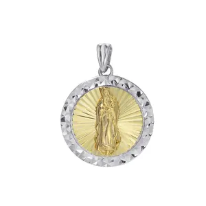 Custom Jewels 14K Religious Catholic Coin Pendant Charms Jesus Necklace Three Tone Virgen De Guadalupe Virgin Mary Pendant