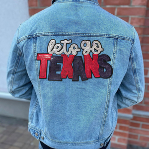 Toppa Personalizzata con Paillettes 'Let's Go Texans', Distintivo Ricamato con Lettere Glitterate, Applicazione Grande Termoadesiva per Tifosi di Football di Houston - Product Image 1