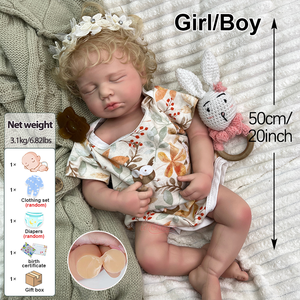 Poupée Reborn Authentique en Silicone Plein Corps de 20 Pouces, Bouche Ouverte avec Sucette, Modèle Endormi, Jouet Doux pour l'Éducation des Nouveau-nés - Product Image 2