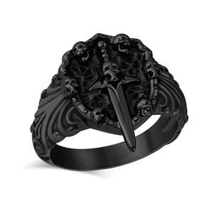 Anillo Único de Acero Inoxidable de Alta Calidad, Negro, Plateado, Dorado, con Diseño de Calavera y Espada, para Hombre y Mujer - Product Image 1