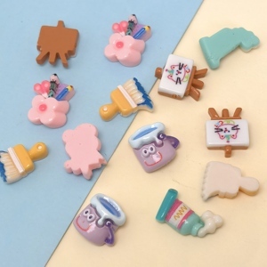 100 PIÈCES Cabochons en résine mignons à motifs de tableau de <span class=keywords><strong>dessin</strong></span> et pinceaux, à dos plat, pour <span class=keywords><strong>la</strong></span> création de bijoux DIY, accessoires de décoration pour scrapbooking, vente en gros - Product Image 5