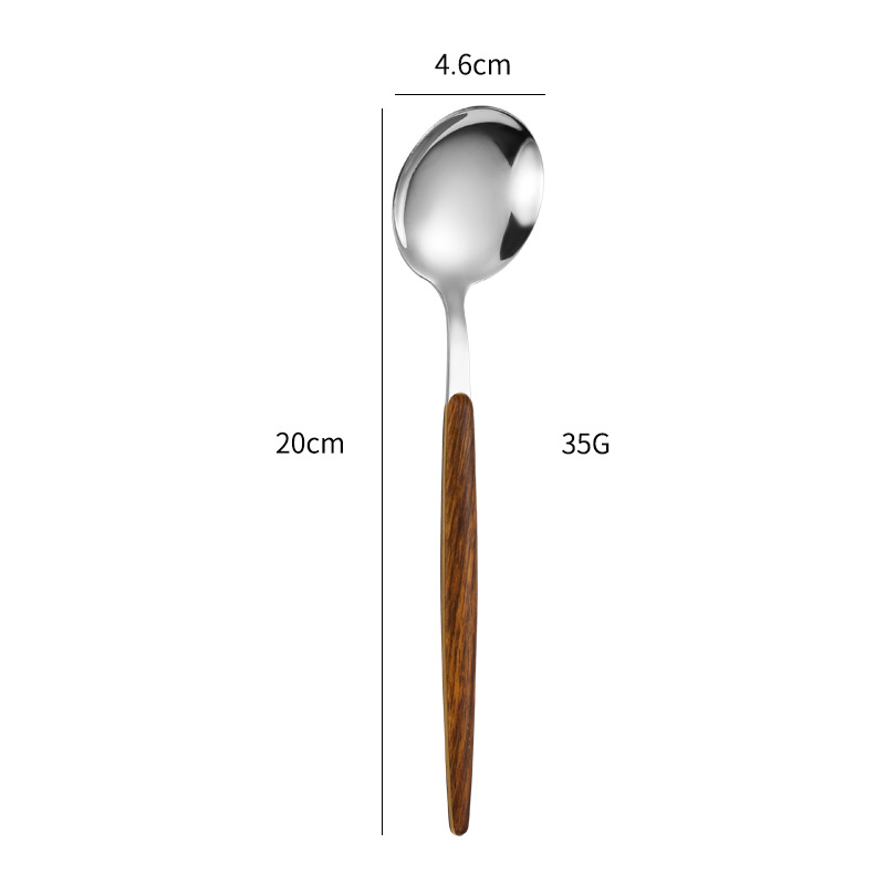 Grande cuillère à grain de bois avec manche rond en argent