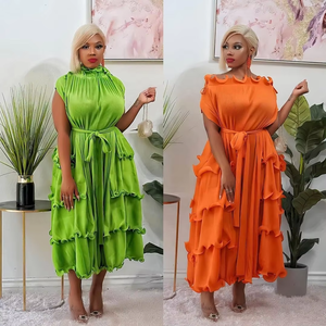 Vestido de Fiesta Plisado de Verano, Estilo Dubai, Color Sólido, Holgado, Elegante, <span class=keywords><strong>Talla</strong></span> Grande para Mujeres con Curvas - Product Image 2