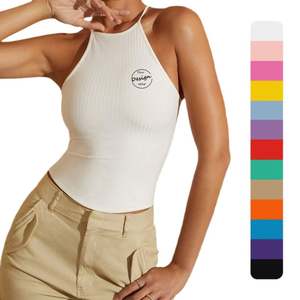 Débardeur court ajusté pour femme en coton 100% respirant avec tissu tricoté - Product Image 1