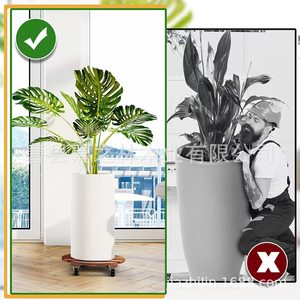 Wooden Potted Plant Base With Wheels Round Solid Wood Flower <b>Pot</b> Tray Portable Indoor Green Plant <b>Stand</b> - Product Image 1