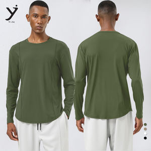 Logo personnalisé hommes respirant séchage rapide Gym t-shirts manches longues couleur unie sport Fitness entraînement col rond sweat-shirt - Product Image 1