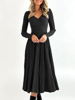 Robe pull longue pour femme, col en V, plissée, coupe évasée, élégante, en maille, longueur midi