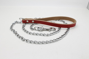 Correa de cuero de vaca de lujo para caminar para perros, cadena de acero sólido, plomo para mascotas - Product Image 6