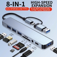 Hub USB C 8-in-1 Dual Port USB A dan Adaptor Tipe C dengan HDMI 4K, Pengisian Daya PD, Ethernet RJ45, USB 3.0, SD, TF untuk Laptop MacBook PC