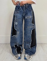 Jean Baggy Homme en Denim Patchwork Personnalisé, Haute Qualité, 100% Coton, Tissu Lourd, Effet Vintage Délavé, Style Machete