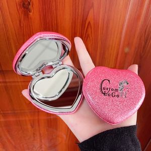 Make Your Logo Pu <b>Mirrors</b> Bling <b>Mirror</b> Rhinestone Hand Held Heart Shape PU Makeup Lash <b>Mirror</b> for Cosmetics - Product Image 2