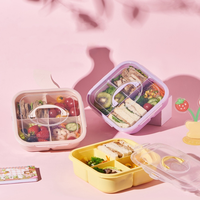 Lonchera Ecológica Cuadrada de 0-1L de Capacidad, Apta para Alimentos, Calentable, con Tapa de PP y Asa, para Niños, Ideal para Picnic y Salidas al Aire Libre