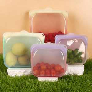 Bolsa de almacenamiento de alimentos con tapa rectangular y cremallera, de silicona de grado alimenticio, reutilizable para viajes y camping - Product Image 4