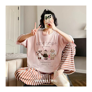 Set pigiama estivo <span class=keywords><strong>da</strong></span> ragazza completo completo completo completo a tre orsi a righe pantaloni 4 colori 180g - Product Image 6