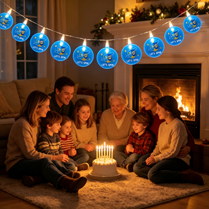 Luci Decorative per Dreidel di Hanukkah, 10 LED Blu a Forma di Disco con Dreidel Ebraico e Scritta 'Let's Spin', Decorazione per Interni - Product Image 3