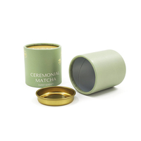 Boîte cylindrique en papier matcha de 30 g, emballage en tube de papier de qualité alimentaire, écologique, taille et design personnalisés, équipée d'un couvercle en métal
